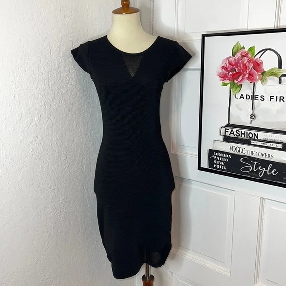 Maje Sheer Black Short Sleeve Bodycon Dress Size 1/S - Picture 3 of 10